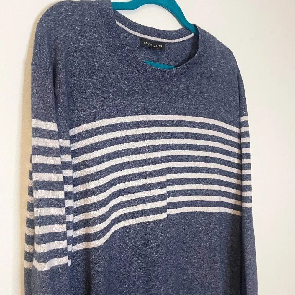 Banana Republic Sweater Mens Blue Striped Knitted Crew Neck Pullover Cotton XL